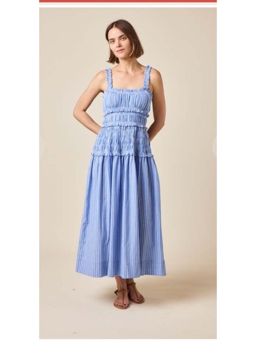 DOÉN Marianne Striped Cotton Midi Dress - Blue and White, Size Medium